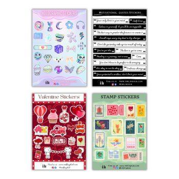 Pack of 4 Sticker Sheets Holographic,Motivational Quotes,Valentines day,Love Stamp Sticker Sheet | Matte Lamination | Peel and Paste | Stickers For Laptop,Journal,Planner Bike,Scrapbook,diary | Waterproof | Self Adhesive | Residue Free