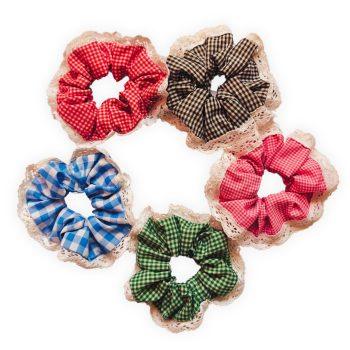 Set of 5 Luxury Gingham Checkered Polyester Fabric XXL Scrunchies (Red,Baby Pink,Blue,Black,Green) Anti-Hair-Breakage, Hair Ties, Scrunchies For Girls, Women