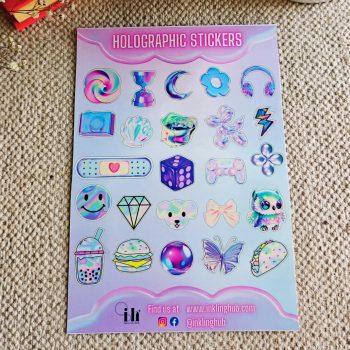 Holographic Theme Sticker Sheet | Matte Lamination | Peel and Paste | Stickers For Laptop,Journal,Planner Bike,Scrapbook,diary | Waterproof | Self Adhesive | Residue Free
