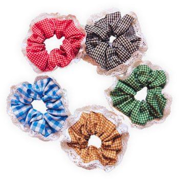 Set of 5 Luxury Gingham Checkered Polyester Fabric XXL Scrunchies (Black, Green,Blue,Beige,Baby Pink) Anti-Hair-Breakage, Hair Ties, Scrunchies For Girls, Women