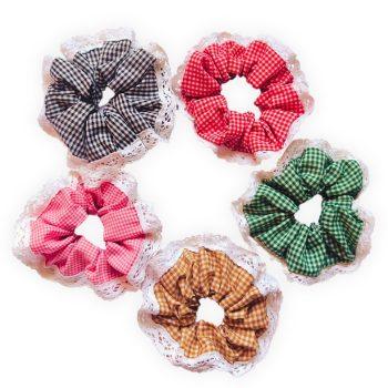Set of 5 Luxury Gingham Checkered Polyester Fabric XXL Scrunchies (Red, Green,Black,Beige,Baby Pink) Anti-Hair-Breakage, Hair Ties, Scrunchies For Girls, Women