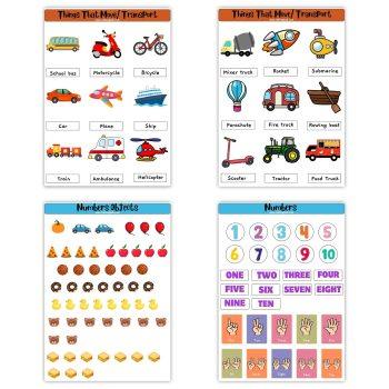 Project Stickers for Kids Project Pack Of 4 Sheets – Transport And Numbers Stickers |  School Project | Easy Peel & Paste | Glossy Lamination to prevent scratches Adhesive Sticker (36 Pcs)