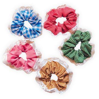 Set of 5 Luxury Gingham Checkered Polyester Fabric XXL Scrunchies (Red, Green,Blue,Beige,Baby Pink) Anti-Hair-Breakage, Hair Ties, Scrunchies For Girls, Women