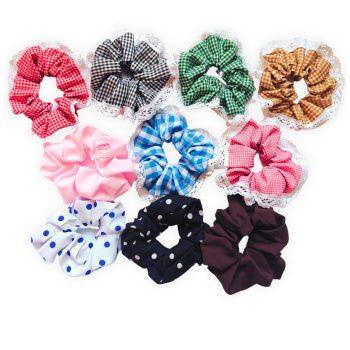 Set of 10 Luxury Polka Dots And Gingham Checkered Soft Polyester Fabric XXL Scrunchies, Anti-Hair-Breakage, Hair Ties, Scrunchies For Girls, Women