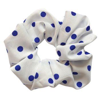 White and Blue Luxury Polka Dots Soft Polyester Fabraic XXL Scrunchies, Anti-Hair-Breakage, Hair Ties, Scrunchies For Girls, Women