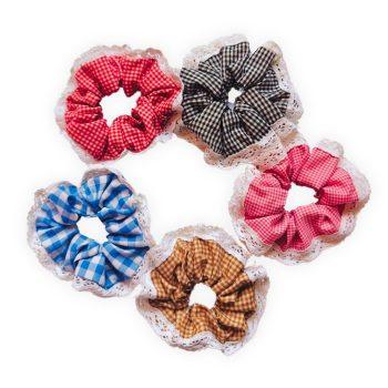 Set of 5 Luxury Gingham Checkered Polyester Fabric XXL Scrunchies (Red,Baby Pink,Blue,Black,Beige) Anti-Hair-Breakage, Hair Ties, Scrunchies For Girls, Women