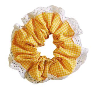 Yellow Gingham Checkered Polyester Fabric XXL Scrunchies, Anti-Hair-Breakage, Hair Ties, Scrunchies For Girls, Women.