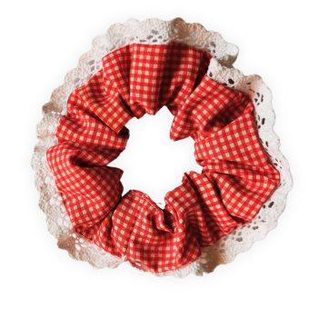 Red Checkered Polyester Gingham Fabric, Crochet Lace XXL Scrunchies Anti-Hair-Breakage, Hair Ties, Scrunchies For Girls, Women