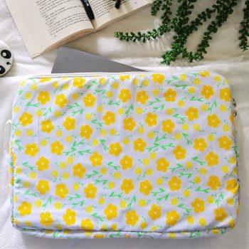 Handcrafted Laptop Bag/Laptop Sleeve Case/Laptop Pouch – Slim & Lightweight Waterproof Cover,Compact Zipper Case, Washable Printed Cotton Fabric, Foam Cushioned with Protective Liner,  Slim & Lightweight Cover for All Laptops & MacBooks (Dimensions 16 x 11 Inches)(Yellow Floral)