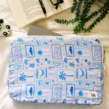 Handcrafted Laptop Bag/Laptop Sleeve Case/Laptop Pouch – Slim & Lightweight Waterproof Cover,Compact Zipper Case, Washable Printed Cotton Fabric, Foam Cushioned with Protective Liner,  Slim & Lightweight Cover for All Laptops & MacBooks (Dimensions 16 x 11 Inches)(Beach View)