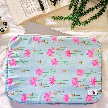 Handcrafted Laptop Bag/Laptop Sleeve Case/Laptop Pouch – Slim & Lightweight Waterproof Cover,Compact Zipper Case, Washable Printed Cotton Fabric, Foam Cushioned with Protective Liner,  Slim & Lightweight Cover for All Laptops & MacBooks (Dimensions 16 x 11 Inches)(Lotus)