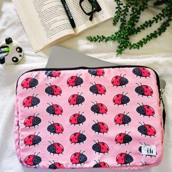 Handcrafted Laptop Bag/Laptop Sleeve Case/Laptop Pouch – Slim & Lightweight Waterproof Cover,Compact Zipper Case, Washable Printed Cotton Fabric, Foam Cushioned with Protective Liner,  Slim & Lightweight Cover for All Laptops & MacBooks (Dimensions 16 x 11 Inches)(Ladybug)