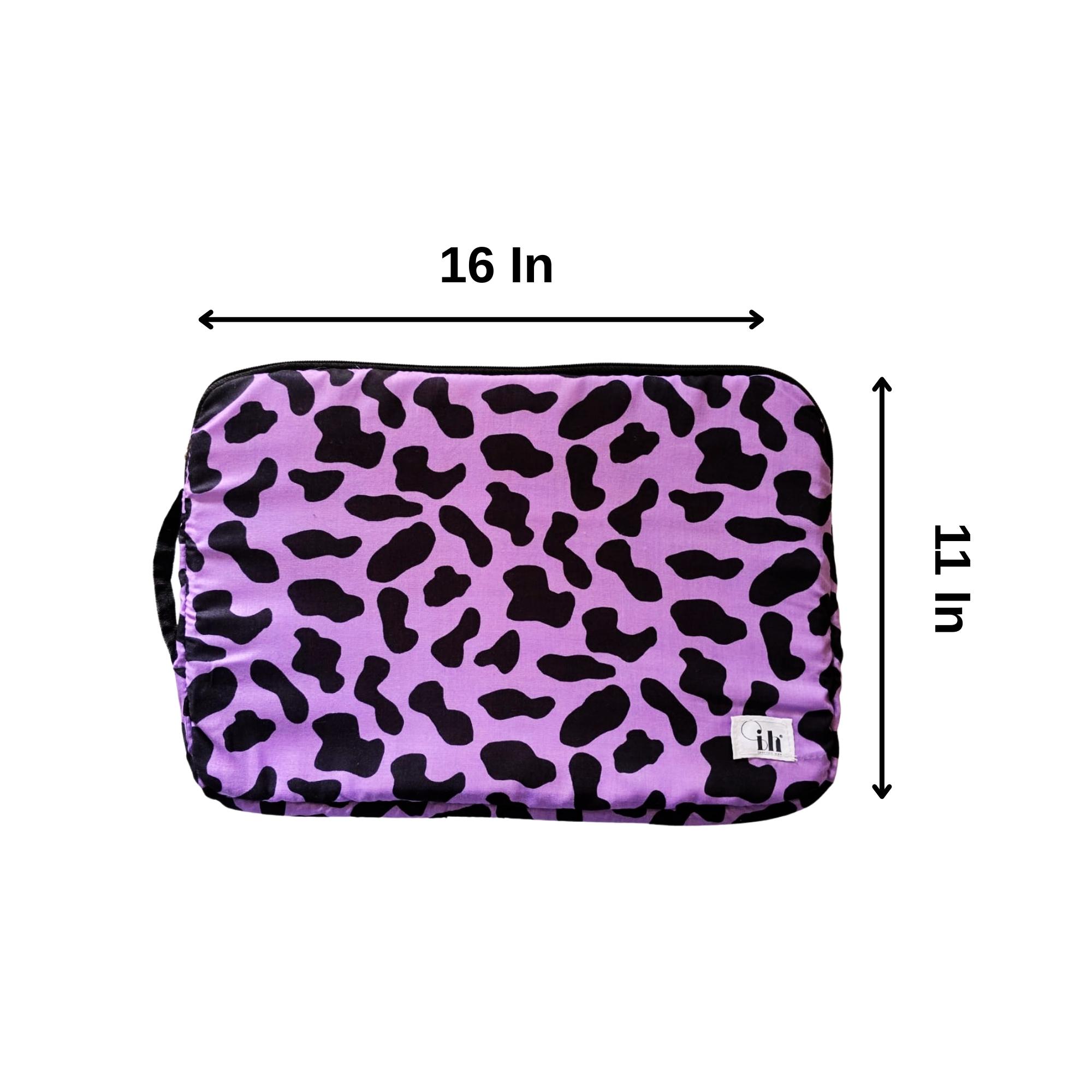 Handcrafted Laptop Bag/Laptop Sleeve Case/Laptop Pouch – Slim & Lightweight Waterproof Cover,Compact Zipper Case, Washable Printed Cotton Fabric, Foam Cushioned with Protective Liner, Slim & Lightweight Cover for All Laptops & MacBooks (Dimensions 16 x 11 Inches)(Purple Animal Print) - Image 3