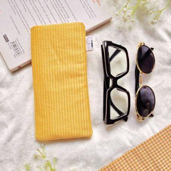 Handcrafted Soft Gold Yellow Corduory fabric Protective Sunglasses Case/Pouch for Women & Men | Anti-scratch Eyeglass Case Pouches |Glares Case Soft Cover sunglass pouch,Spectacles Pouch, Sunglasses Cover for Goggles Women | Fancy Cute Eyeglasses/Sunglasses Case for Women/Girls (Gold Yellow)