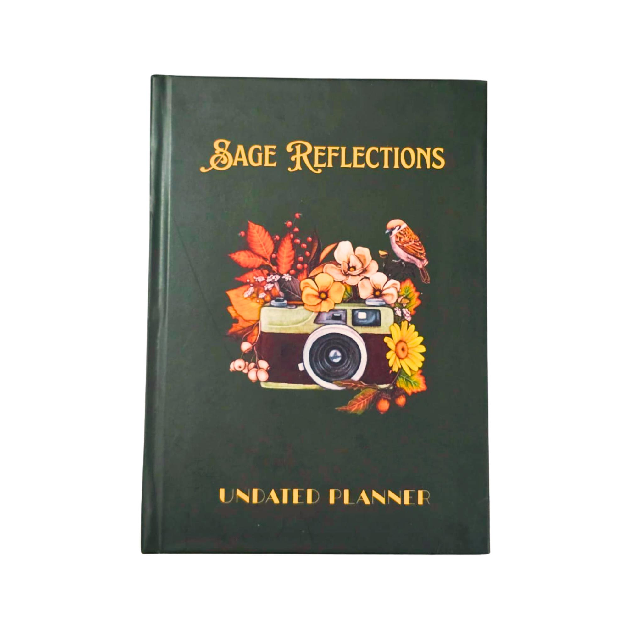 Sage Reflections- Undated Planner| 320 pages Matte laminatation Undated Planner|100 GSM|Free 3 non tearable Sticker sheets and Bookmark |Weekly Ajenda,Monthly view,Sleep tracker,Habbit tracker,Medication Tracker,Budget planning | 15cm x 23cm