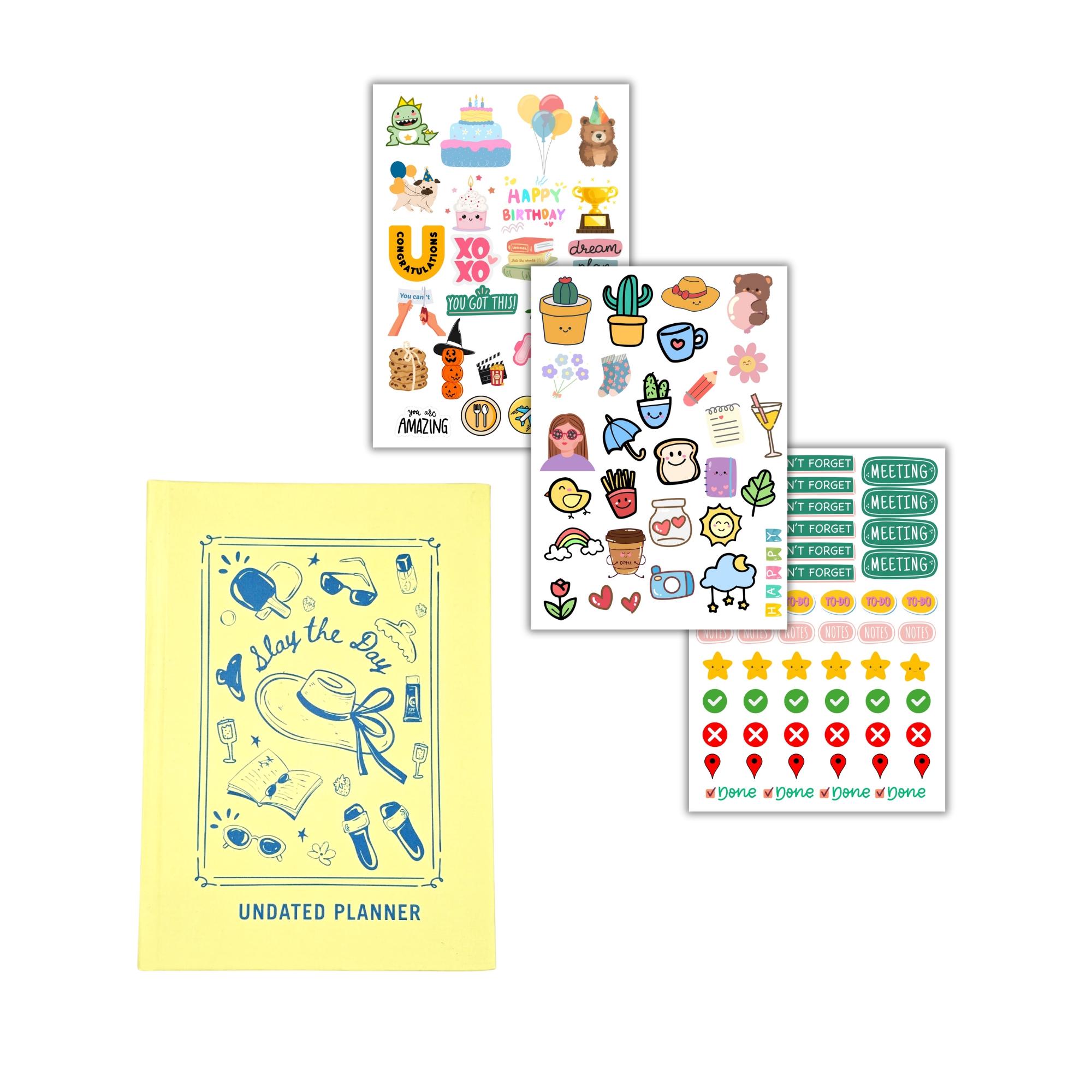 Slay the day - Undated Planner| 320 pages Matte laminatation Undated Planner|100 GSM|Free 3 non tearable Sticker sheets and Bookmark |Weekly Ajenda,Monthly view,Sleep tracker,Habbit tracker,Medication Tracker,Budget planning | 15cm x 23cm - Image 2