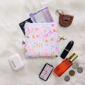 Compact Coin Pouch/Zipper Pouch for Women | Stylish Mini Organizer Pouch| Travel-Friendly Purse |Multi-Purpose Coin Purse| Travel Essentials|Organizer for Cards, Keys & Accessories (Pink watercolor Floral)