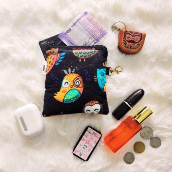 Compact Coin Pouch/Zipper Pouch for Women | Stylish Mini Organizer Pouch| Travel-Friendly Purse |Multi-Purpose Coin Purse| Travel Essentials|Organizer for Cards, Keys & Accessories(Owl)