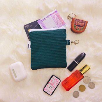 Compact Coin Pouch/Zipper Poucfor Women | Stylish Mini Organizer Pouch for Girls & Women | Travel-Friendly Box Purse |Multi-Purpose Coin Purse & Box Organizer | Travel Essentials |Coin Purse | Small Organizer for Cards, Keys & Accessories (Bottle Green Corduory)