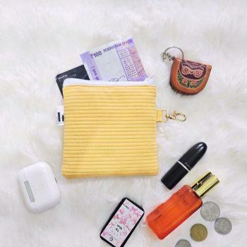 Compact Coin Pouch/Zipper Poucfor Women | Stylish Mini Organizer Pouch for Girls & Women | Travel-Friendly Box Purse |Multi-Purpose Coin Purse & Box Organizer | Travel Essentials |Coin Purse | Small Organizer for Cards, Keys & Accessories (Golden Yellow Corduory)