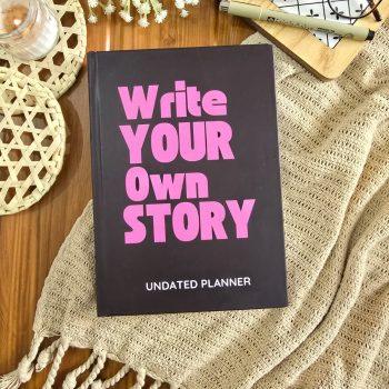 Write your own story - Undated Planner Combo| 320 pages Matte laminatation Undated Planner|100 GSM| 500+ Aesthetic non tearable Sticker book|FREE BOOKMARK | FREE PANDA MINI NOTEPAD |Weekly Ajenda,Monthly view,Sleep tracker,Habbit tracker,Medication Tracker,Budget planning | 15cm x 23cm
