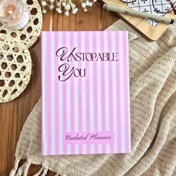 Unstopable you - Undated Planner Combo| 320 pages Matte laminatation Undated Planner|100 GSM| 500+ Aesthetic non tearable Sticker book|FREE BOOKMARK | FREE PANDA MINI NOTEPAD |Weekly Ajenda,Monthly view,Sleep tracker,Habbit tracker,Medication Tracker,Budget planning | 15cm x 23cm