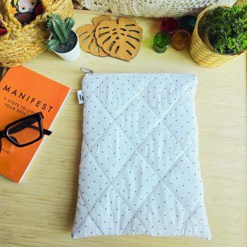 Handcrafted Quilted Polka Dot Printed 100%Cotton Fabric Book,Tablet,Ipad Sleeves |  Multicolor | padded inner lining | Washable Foaming Sheet | Padded Multipurpose Pouch/bag/tablet,ipad cover/Book Covers/Book Protector| Zip closure - 9 Inch x 11 Inch