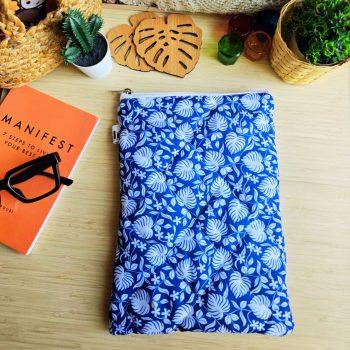 Handcrafted Quilted Monstera leaf Printed 100%Cotton Fabric Book,Tablet,Ipad Sleeves |  Multicolor | padded inner lining | Washable Foaming/tablet,ipad cover/Book Covers/Book Protector| Zip closure - 9 Inch x 11 Inch