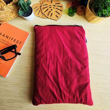Handcrafted  Red Coudroy Fabric Book,Tablet,Ipad Sleeves |  Multicolor | padded inner lining | Washable Foaming Sheet | Padded Multipurpose Pouch/bag/tablet,ipad cover/Book Covers/Book Protector| Zip closure - 9 Inch x 11 Inch
