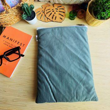 Handcrafted Raffle Green Coudroy Fabric Book,Tablet,Ipad Sleeves | Multicolor | padded inner lining | Washable Foaming Sheet | Padded Multipurpose Pouch/bag/tablet,ipad cover/Book Covers/Book Protector| Zip closure - 9 Inch x 11 Inch