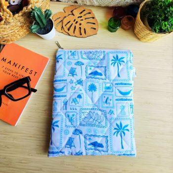 Handcrafted Quilted Beach Printed 100% Cotton Fabric Book,Tablet,Ipad Sleeves | Multicolor | padded inner lining | Washable Foaming Sheet | Padded Multipurpose Pouch/bag/tablet,ipad cover/Book Covers/Book Protector| Zip closure - 9 Inch x 11 Inch