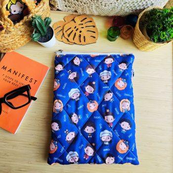 Handcrafted Quilted Friends TV Series Printed 100%Cotton Fabric Book,Tablet,Ipad Sleeves |  Multicolor | padded inner lining | Washable Foaming Sheet | Padded Multipurpose Pouch/bag/tablet,ipad cover/Book Covers/Book Protector| Zip closure - 9 Inch x 11 Inch