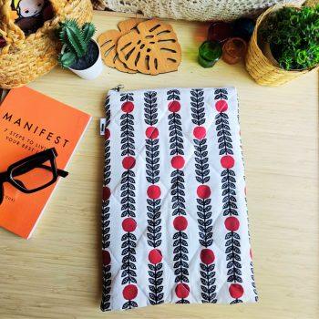 Handcrafted Quilted Marron Leaf Printed 100% Cotton Fabric Book,Tablet,Ipad Sleeves | Multicolor | padded inner lining | Washable Foaming Sheet | Padded Multipurpose Pouch/bag/tablet,ipad cover/Book Covers/Book Protector| Zip closure - 9 Inch x 11 Inch