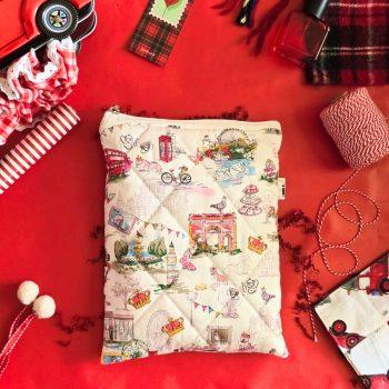 Handcrafted Quilted London Park Printed 100% Cotton Fabric Book,Tablet,Ipad Sleeves | 100% Cotton Fabric , Multicolor | padded inner lining | Washable Foaming Sheet | Padded Book Sleeves/Book Covers/Book Protector - 8 Inch x 10 Inch