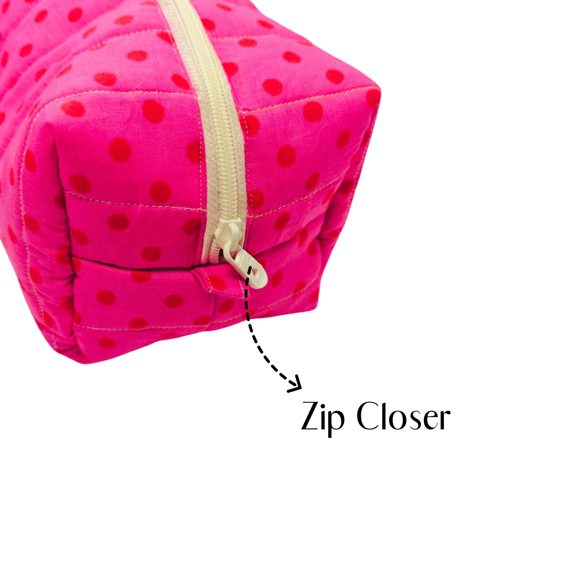 Pink-Red Polkadot Quilted Makeup Pouch for Women,Cosmetic Bag for Makeup, Toiletries & Travel Essentials,Zipper Organizer, Lightweight Vanity Pouch (13H,14W,22L) - Image 4