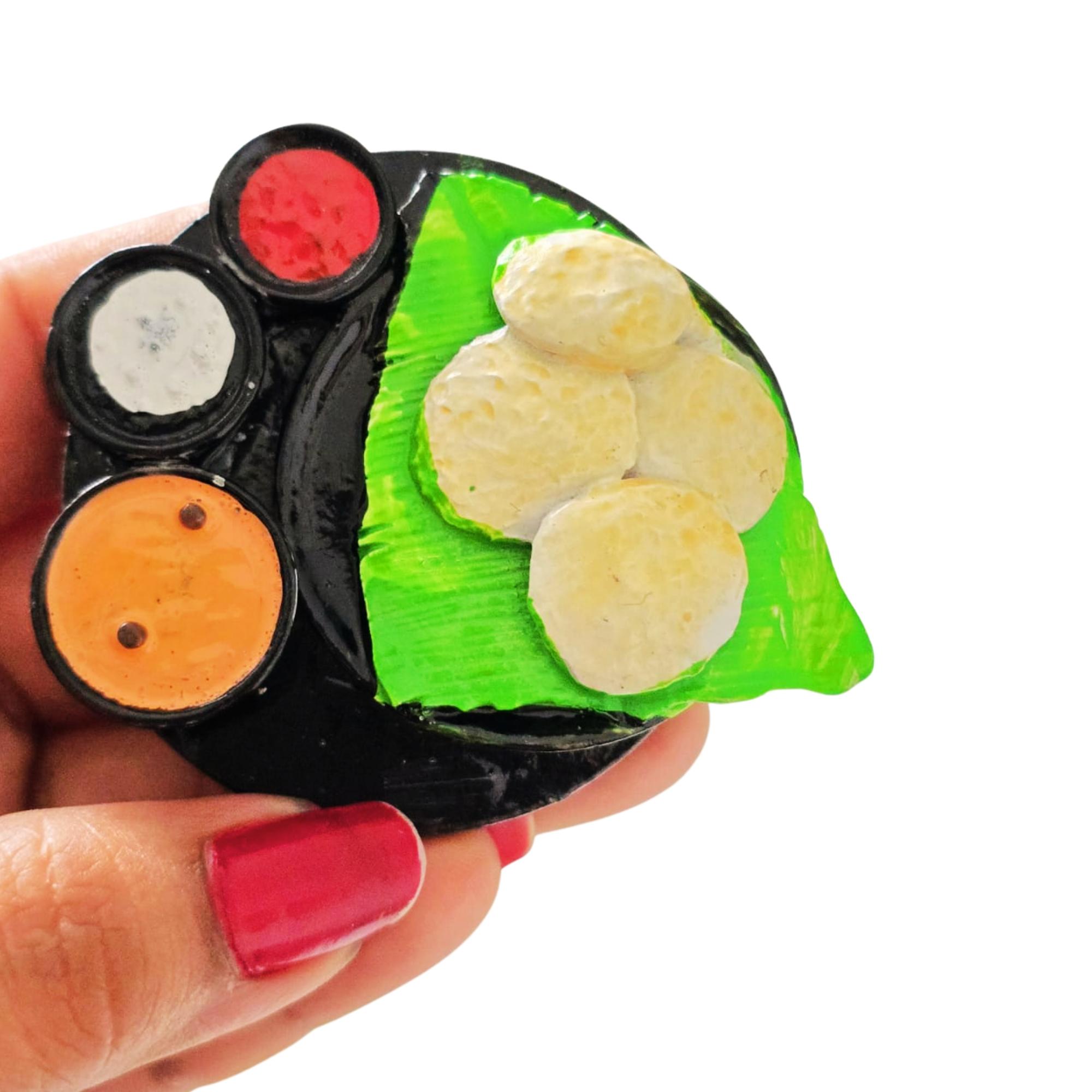 Idli Sambar Biscuit Themed Miniature 3D Fast Food Fridge Magnet | Refrigerator Magnets | Best Gifting Item | Best Souvenir Gift | Home and Kitchen Decoration | Kitchen Decor | Handmade in India | 3D Fridge Magnets | Best for Gifting (Approx. 4 to 6 cm) - Image 2