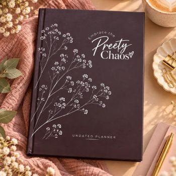 Preety Chaos - Undated Planner | 320 pages Matte laminatation Undated Planner|100 GSM|Free 3 non tearable Sticker sheets and Bookmark  |Weekly Ajenda,Monthly view,Sleep tracker,Habbit tracker,Medication Tracker,Budget planning | 15cm x 23cm